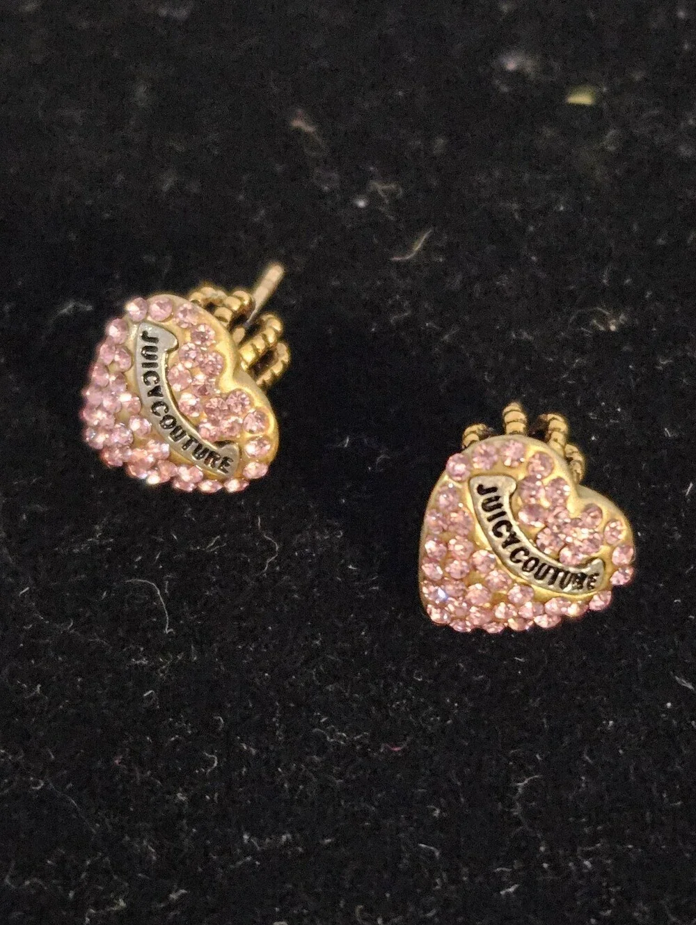 Juicy Couture Pink Crystal Heart Stud Earrings